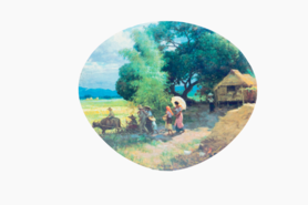 Hardbound Paper Fan - Amorsolo - Sunday Morning Going to Town