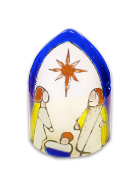Nativity 4 - painted on semi-oval glass (royal blue)