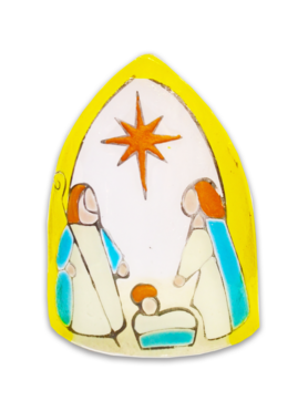 Nativity 6 - painted on semi-oval glass (yellow)