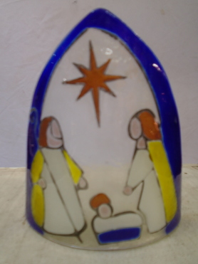 Nativity 7 - painted on semi-oval glass (dark blue)