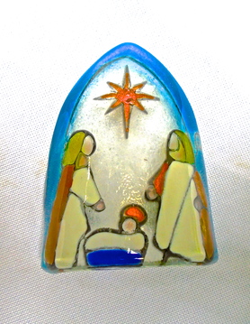 Nativity 8 - painted on semi-oval glass  (light blue)