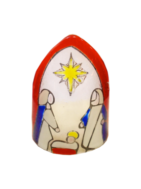 Nativity 11 - painted on semi-oval glass (red)