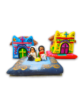 Nativity 12 - Holy Family Handpainted Terracotta with cover