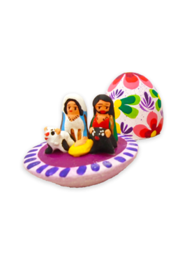Nativity 15 - Holy Family made of terracotta inside the egg